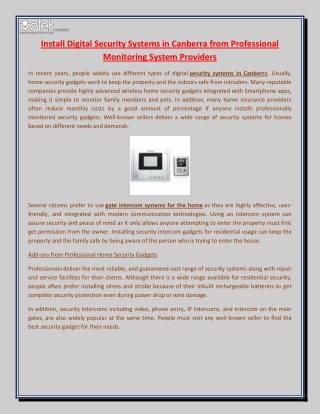 Install Digital Security Systems in Canberra from Professional Monitoring System Providers