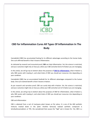 CBD for Inflammation Cures All Types Of Inflammation In The Body