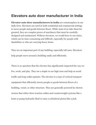 Elevators auto door manufacturer in India
