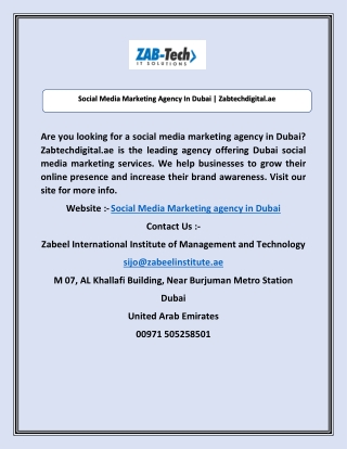 Social Media Marketing Agency In Dubai | Zabtechdigital.ae
