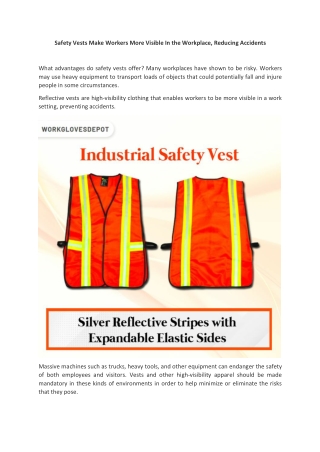 Safety Vests Make Workers More Visible In the Workplace, Reducing Accidents