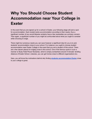 Why You Should Choose Student Accommodation near Your College in Exeter