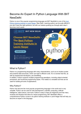 Become An Expert In Python Language With BIIT NewDelhi