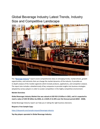 Global Beverage Industry Latest Trends, Industry Size and Competitive Landscape