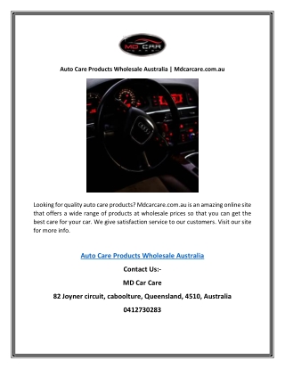 Auto Care Products Wholesale Australia | Mdcarcare.com.au