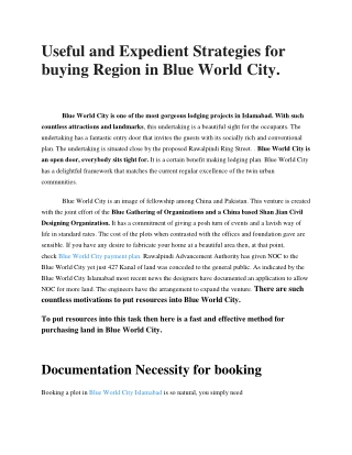 Useful and Expedient Strategies for buying Region in Blue World City