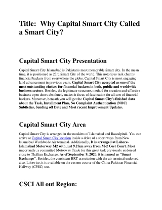 Why Capital Smart City Called a Smart City?