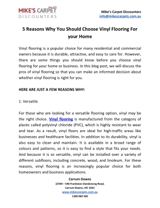 5 Reasons Why You Should Choose Vinyl Flooring For your Home - Mikes Carpet Discounters