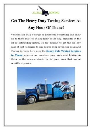 Heavy Duty Towing Services in Thane Call-7303893946