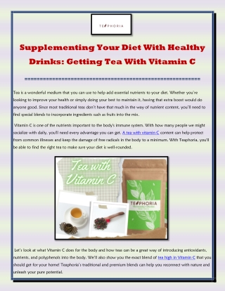 Supplementing Your Diet With Healthy Drinks: Getting Tea With Vitamin C