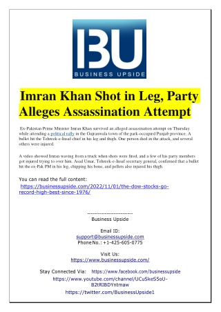Imran Khan Shot in Leg, Party Alleges Assassination Attempt