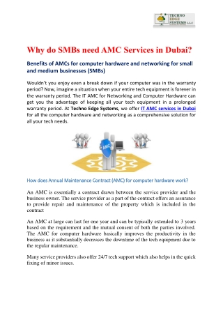 Why do SMBs need AMC Services in Dubai?