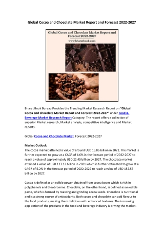 Global Cocoa and Chocolate Market Report and Forecast 2022-2027