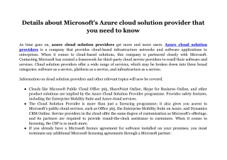 Details about Microsoft's Azure cloud service provider that you need to know