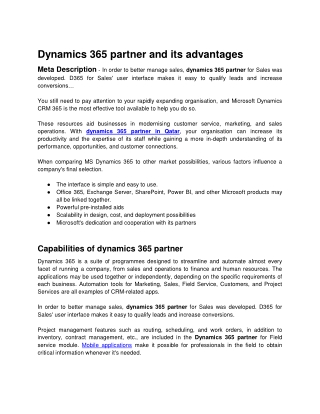 Dynamics 365 partner and its advantages