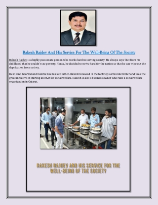 Rakesh Rajdev And His Service For The Well-Being Of The Society