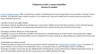 5 Reasons to Hire a Luxury Chauffeur Service in London