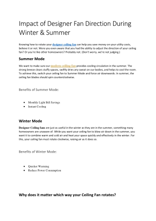 Impact of Designer Fan Direction During Winter