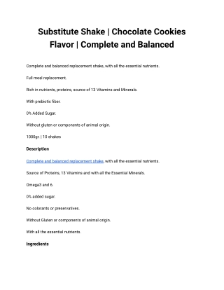 Substitute Shake _ Chocolate Cookies Flavor _ Complete and Balanced