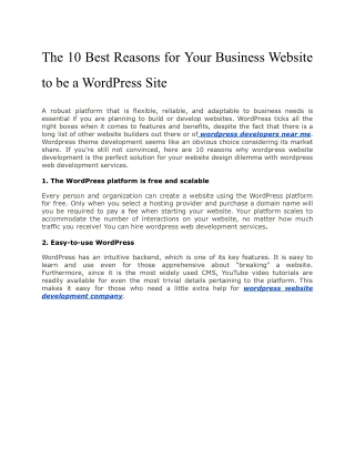 The 10 Best Reasons for Your Business Website to be a WordPress Site