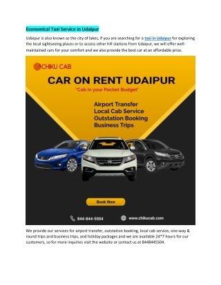 Economical Taxi Service in Udaipur