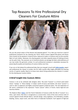 Top Reasons To Hire Professional Dry Cleaners For Couture Attire - Hello Laundry