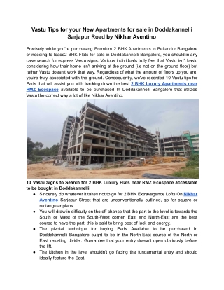 Vastu Tips for your New Apartments for sale in Doddakannelli Sarjapur Road by Nikhar Aventino