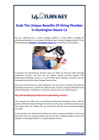 Grab The Unique Benefits Of Hiring Plumber in Huntington Beach Ca
