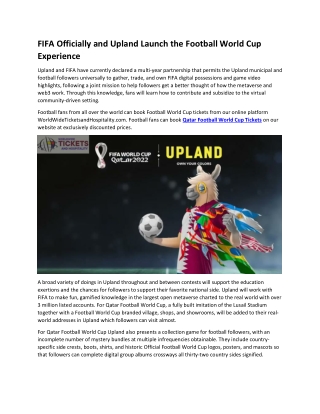 FIFA Officially and Upland Launch the Football World Cup Experience