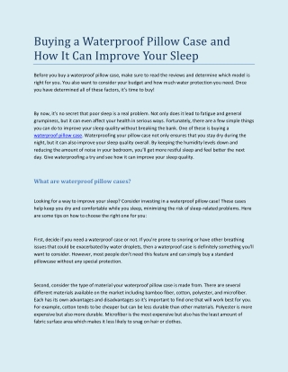 Buying a Waterproof Pillow Case and How It Can Improve Your Sleep