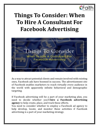 Things To Consider When To Hire A Consultant For Facebook Advertising