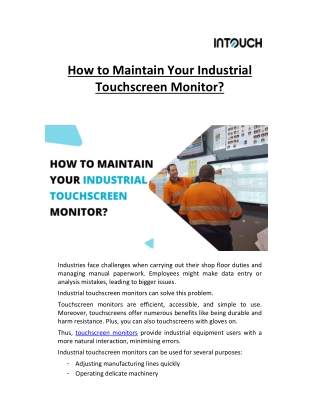 How To Maintain Your Industrial Touchscreen Monitor?