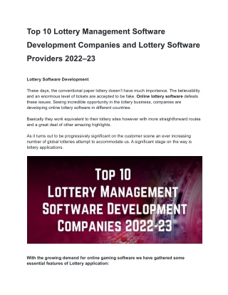 Top 10 Lottery Management Software Development Companies