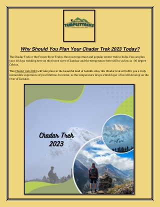 Why Should You Plan Your Chadar Trek 2023 Today