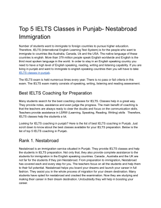 Top 5 IELTS Classes in Punjab - Nestabroad Immigration