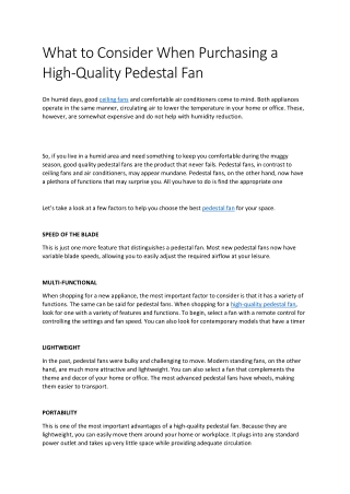 What to Consider When Purchasing a High-Quality Pedestal Fan