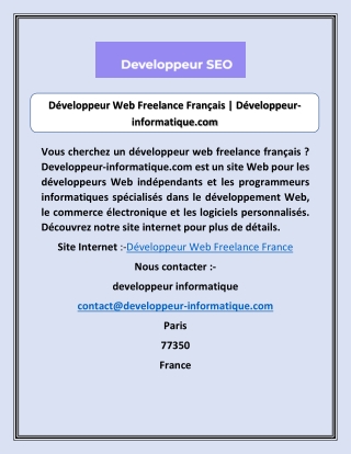 Développeur Seo Freelance Français | Développeur-informatique.com