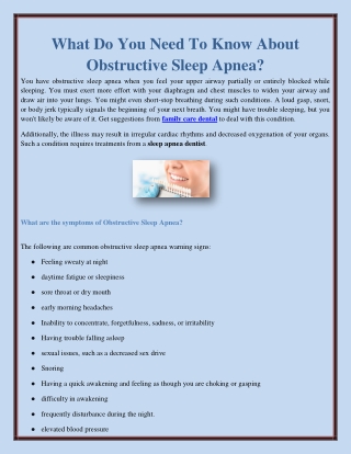 What Do You Need To Know About Obstructive Sleep Apnea?