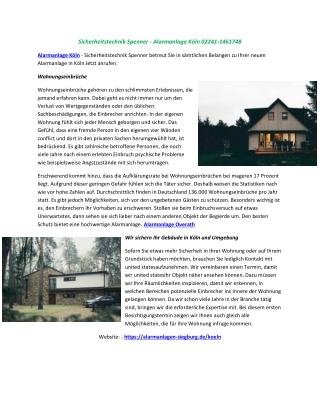 Sicherheitstechnik Spenner - Alarmanlage Köln 02241-1461748