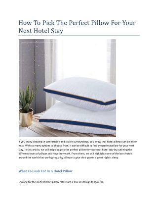 How To Pick The Perfect Pillow For Your Next Hotel Stay( 10-11-2022)