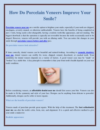 How Do Porcelain Veneers Improve Your Smile?