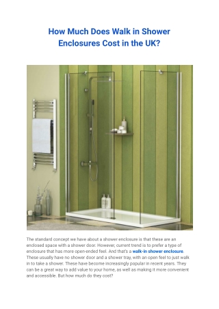 How Much Does Walk in Shower Enclosures Cost in the UK