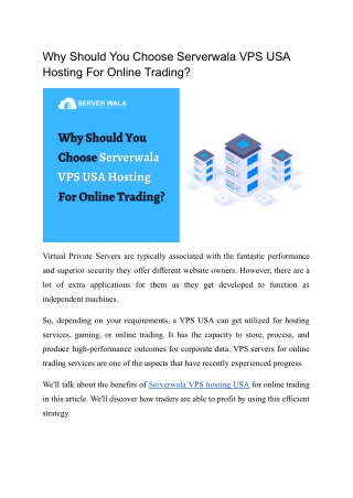 Why Should You Choose Serverwala VPS USA Hosting For Online Trading?