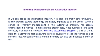 Inventory Management in the Automotive Industry