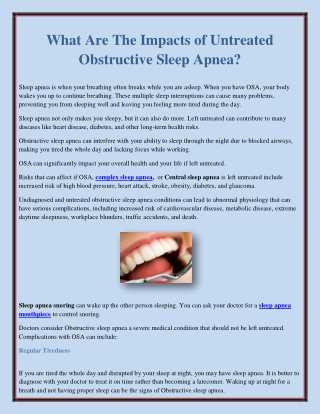 What Are The Impacts of Untreated Obstructive Sleep Apnea?