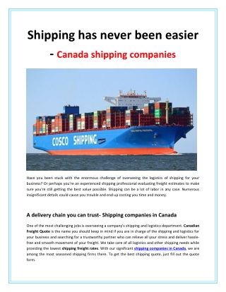 Shipping has never been easier - Canada shipping companies