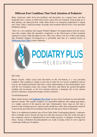 Different Foot Conditions That Need Attention of Podiatrist