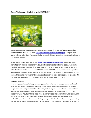 Green Technology Market in India 2022-2027