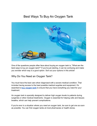 Best Ways To Buy An Oxygen Tank