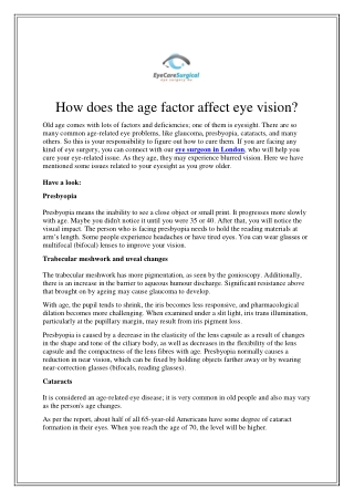 How does the age factor affect eye vision